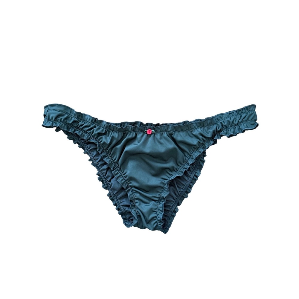 Frankies Bikinis x Victoria's Secret PINK Ruffle Bikini Bottom Black Green Beach